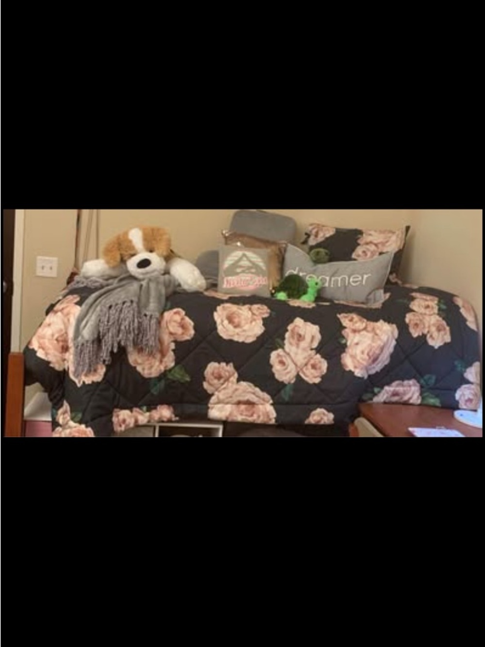 Floral Quilted Comforter Set - Black with Blush Rose Print pottery barn Twin XL - Picture 3 of 3